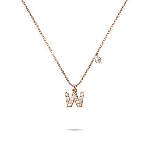 Solid 925 Sterling Silver Initial Crystal Personalised Alphabet Letter Necklace Rose Gold Filled